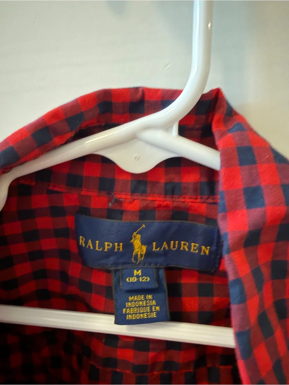 Polo Ralph Lauren Gingham Shirt Boys M 10 12 Red Cotton Button Up
